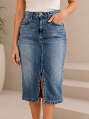 Current Elliott The High Waist Pencil Denim Midi Skirt Size 27